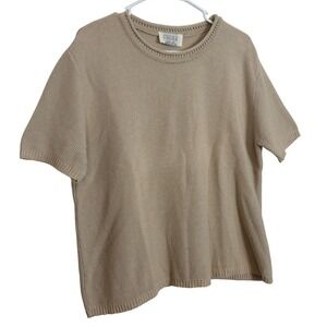 Vintage Lagenlook Cotton Sweater Women LARGE Tan Indie 90s Knit Boho USA Made
